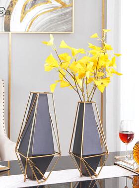 现代简约几何黑色花瓶创意客厅电视柜装饰品插花铁艺花器餐桌摆件