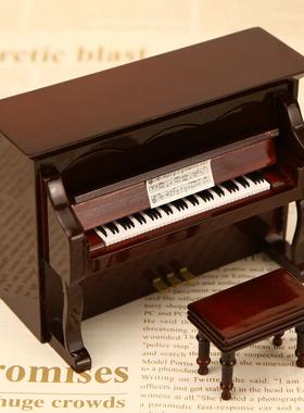 木质竖式立式三角钢琴乐器模型摆件音乐盒八音盒创意礼盒创意礼物