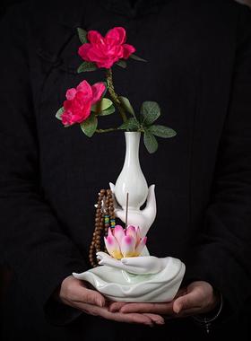 新中式佛手花瓶陶瓷摆件家居客厅水培花器绿植禅意花插桌面装饰品