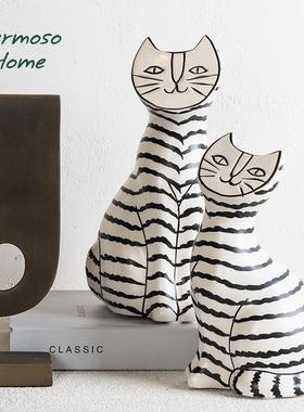 HERMOSO小猫Cat平脸猫咪陶瓷摆件客厅桌面酒柜装饰品乔迁新居礼物