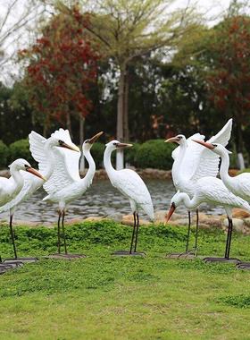 彷真鸟雕塑玻璃纤维大型铁艺白鹭摆件庭院假山水池塘户外花园林景