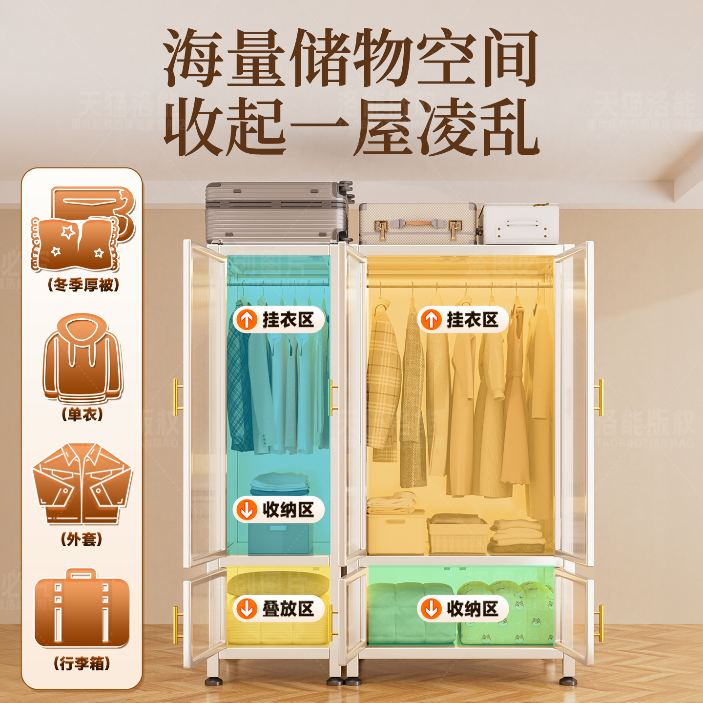 衣柜家用卧室简易组装2025新款爆款出租房用柜子金属收纳分层衣柜,淘宝优惠券,粉丝福利购,淘宝优惠卷