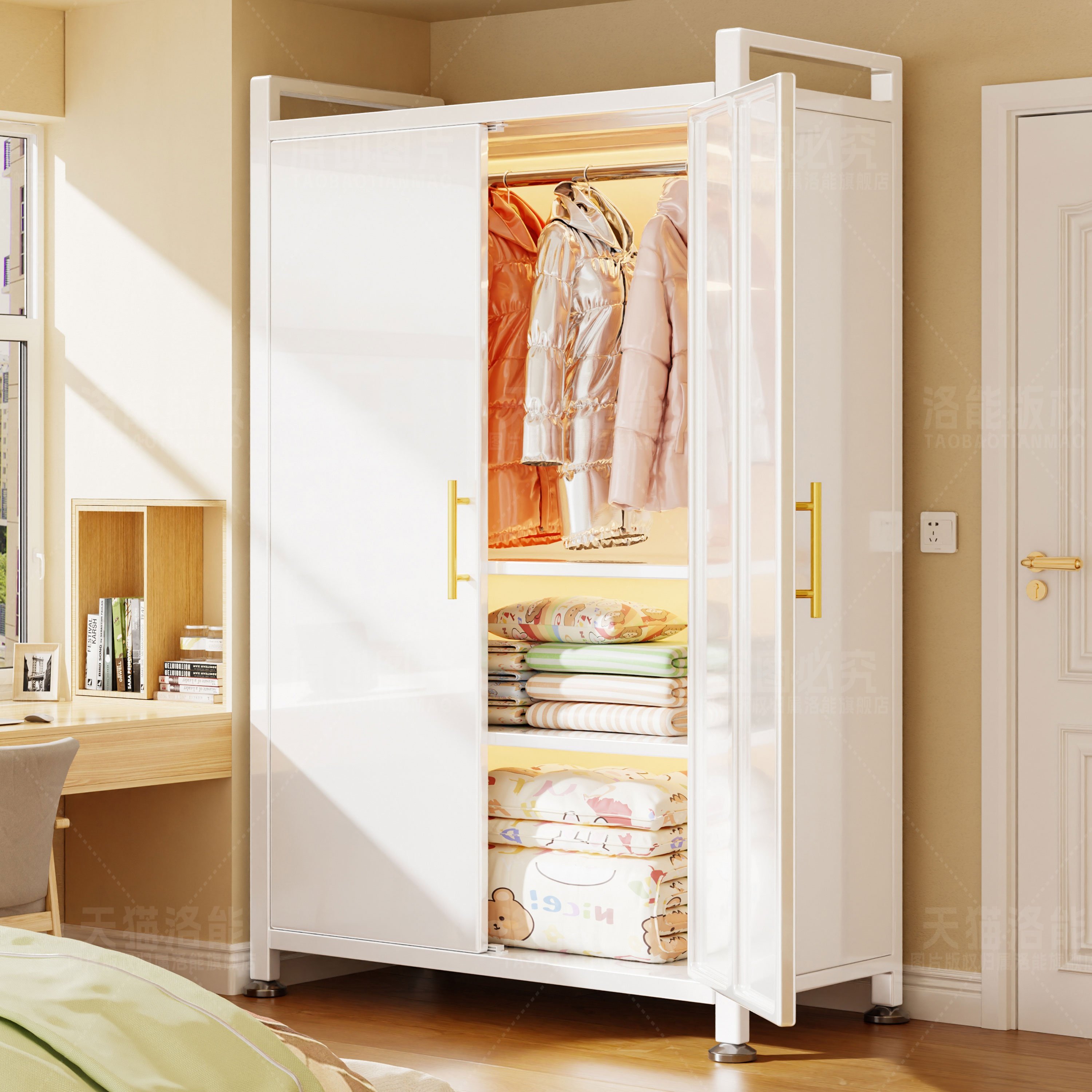 钢制家用阳台柜杂物收纳储物柜卧室靠墙一体衣柜多层防尘防晒柜子,淘宝优惠券,粉丝福利购,淘宝优惠卷