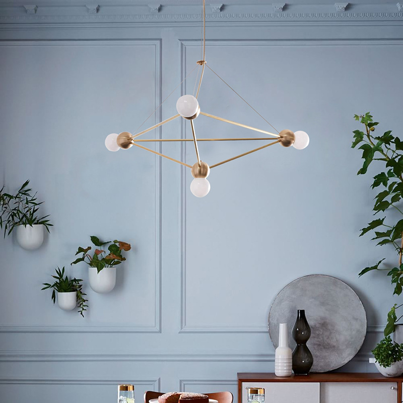 北欧现代简约客厅餐厅卧室书房复式楼几何金属圆球香槟金枝形吊灯 - 图0
