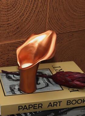 轻中古风牵牛马蹄莲摆奢件现样代板房别墅书WQJ房书桌装饰蜡烛花