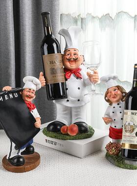 式创红意酒架摆欧件厨师人物造型西餐葡厅酒柜桌面装饰无品萄酒酒