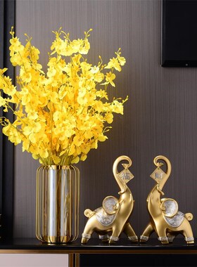 餐桌花摆花高端轻奢现代跳舞兰仿真花 软装客厅茶几玄关花摆件ins