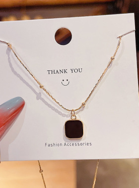黑色暗黑系几何方块项链女时尚气质设计感锁骨链网红冷淡风颈链