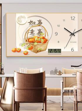 2025新款平安喜乐餐厅装饰画万年历电子钟表挂钟客厅表挂墙时钟画
