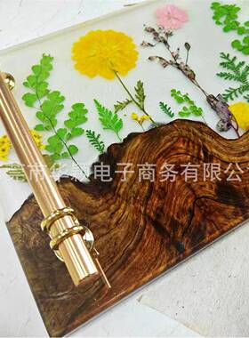 新款创意手工滴胶托盘木质树脂真花装饰托盘收纳植物带提手家居