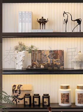 新中式样板间软装饰品茶具套装展厅装饰马口铁茶叶罐客厅茶室摆件