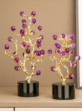 轻奢高档紫水晶装饰植物摆件家居客厅玄关办公室桌面装饰品工艺品