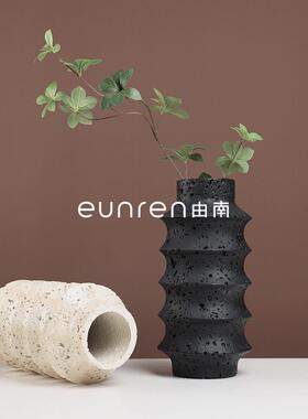 现代简极轻奢洞石花瓶装饰品家居茶几创意艺术插花器样板房间摆件