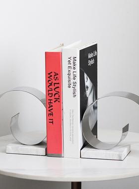 北欧样板房摆件客厅书桌几何大理石书档办公桌轻奢书靠书立装饰品