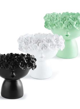 人体树脂头骨花盆空心骷髅头创意多肉花盆摆件北欧客厅装饰