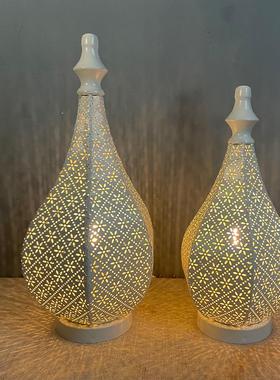 简约镂空白色风灯摆件摩洛哥家居铁艺客厅装饰品工艺品镂空设计