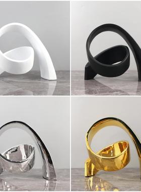 欧式轻奢异形几何树脂扭曲线条艺术飘带摆件玄关电视柜家居装饰品