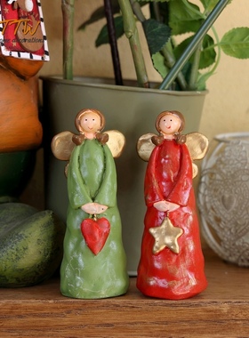 美式乡村田园花仙子姐妹创意天使摆件装饰品结婚礼物耶诞桌面摆设