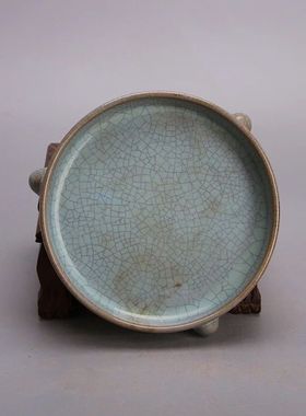 宋汝窑天青釉三足洗古玩旧货古董景德镇仿古瓷器民间收藏装饰摆件