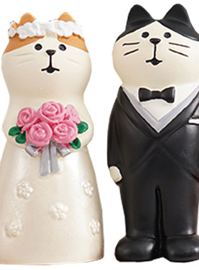 订婚喜字小摆件猫咪情侣摆台全套婚房装饰品闺蜜结婚礼品新婚礼物