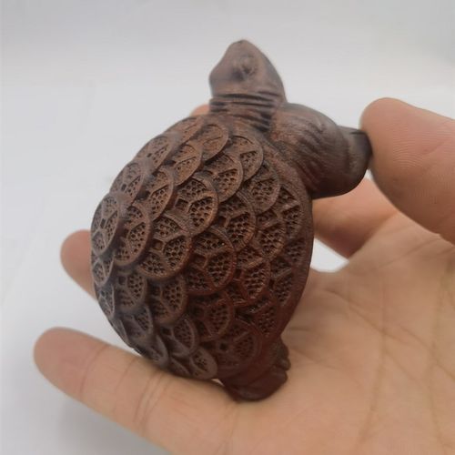 雷击枣木手把件铜钱龟精雕枣木摆件饰品八卦龟盘玩手把件 - 图1