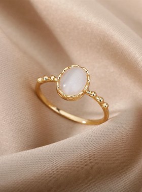 White Opal Rings For Women Lover Gold Color Stainless Steel