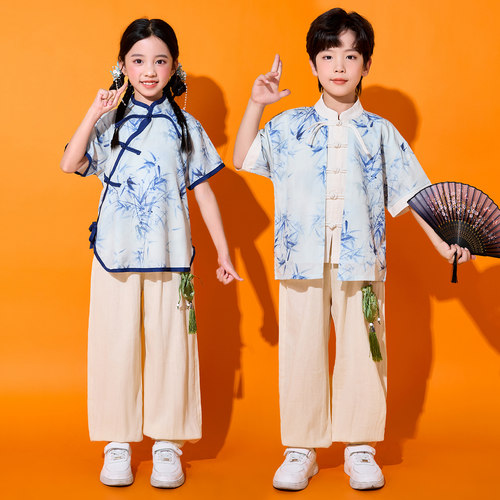 儿童演出服装汉服中国风男女小学生运动会班服幼儿园啦啦队表演服 - 图1