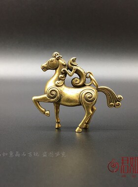 极速铜器小摆件马上封猴站立小马纯铜小摆件观赏铜马上猴挂件把玩