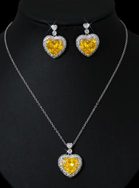 项链链简约锆石女锁骨气质耳环吊坠小众设计爱心925套装感高级粉