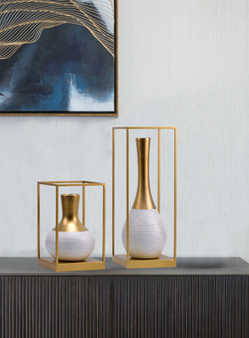 新中式现代陶瓷铁艺创意花器摆件样品屋展示中心客厅酒柜样板间书