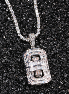 锆石爆款盾牌新品跨境简约吊坠街头时尚INSICE嘻哈男欧美方潮项链