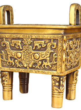 铜鼎摆件 铜兽面鼎摆件 四方鼎摆件 四方鼎炉摆件