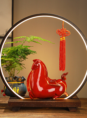 牛气冲天招财摆件玄关客厅家居桌面灯圈装饰logo定制牛年开业礼品