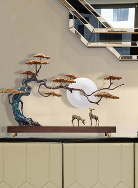 新中式迎客松高端玉石平安扣摆件客厅玄关禅意装饰品乔迁开业礼品