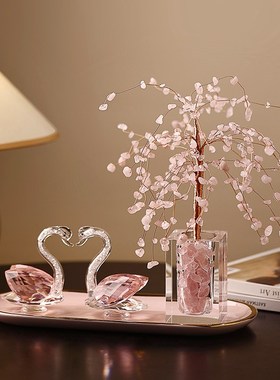 情侣水晶天鹅摆件家居饰品发财树电视柜轻奢新房子结婚礼物