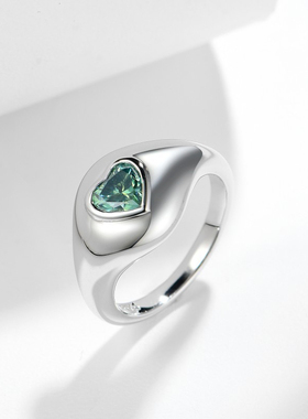 澄一珠宝・S925纯银镀18k白金爱心金属蓝绿莫桑6mm心形男女同款