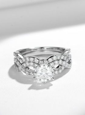 亚马逊热卖圆形克拉莫桑石套戒