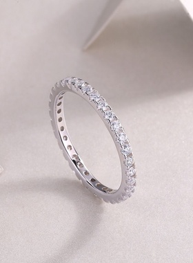 澄一珠宝・S925银镶30粒莫桑石白昼轻奢满圈简约大气可叠戴戒指