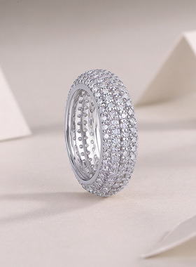 澄一珠宝・S925纯银微镶满钻宽窄排戒轻奢情侣对戒时来运转戒指