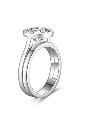 澄一S925银镶9.0mm圆形3克拉莫桑石套戒女士订婚戒指叠戴时尚法式