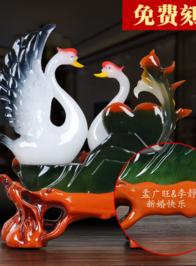 大号百年好合天鹅摆件结婚礼物客厅新房摆设送闺蜜朋友新婚庆礼品
