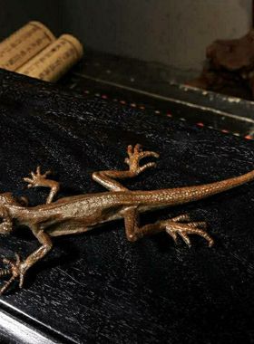 实心纯铜蜥蜴壁虎小摆件古玩铜小件仿古小铜器铜雕手把件紫铜茶宠