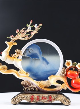 流沙画鹿摆件创意艺术沙漏家居客厅酒柜电视柜装饰办公室轻奢摆设