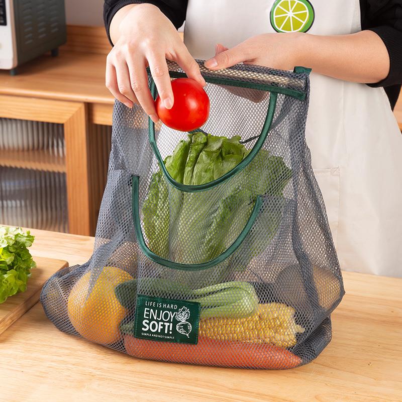厨房多功能可挂式果蔬收纳挂袋便携手拎放姜蒜洋葱镂空透气储物袋-图1