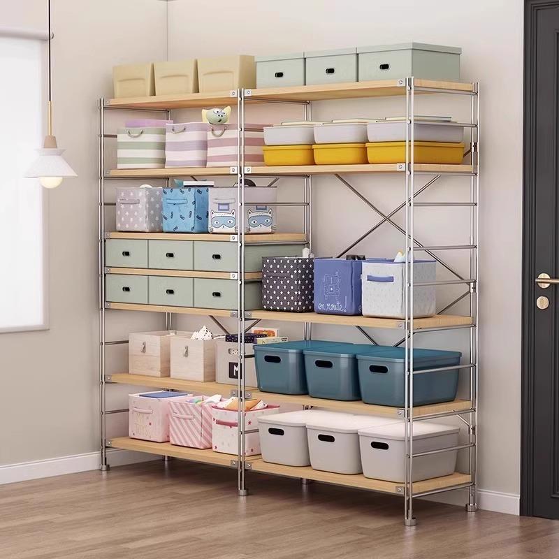 日式原木收纳置物架多层桌面展示架落地双层整理杂志架子储物 - 图1