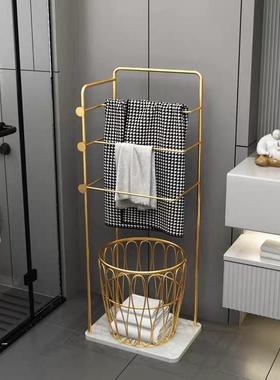 轻奢卫生间置物架落地洗漱台铁艺毛巾架金色免打孔网红浴室架子