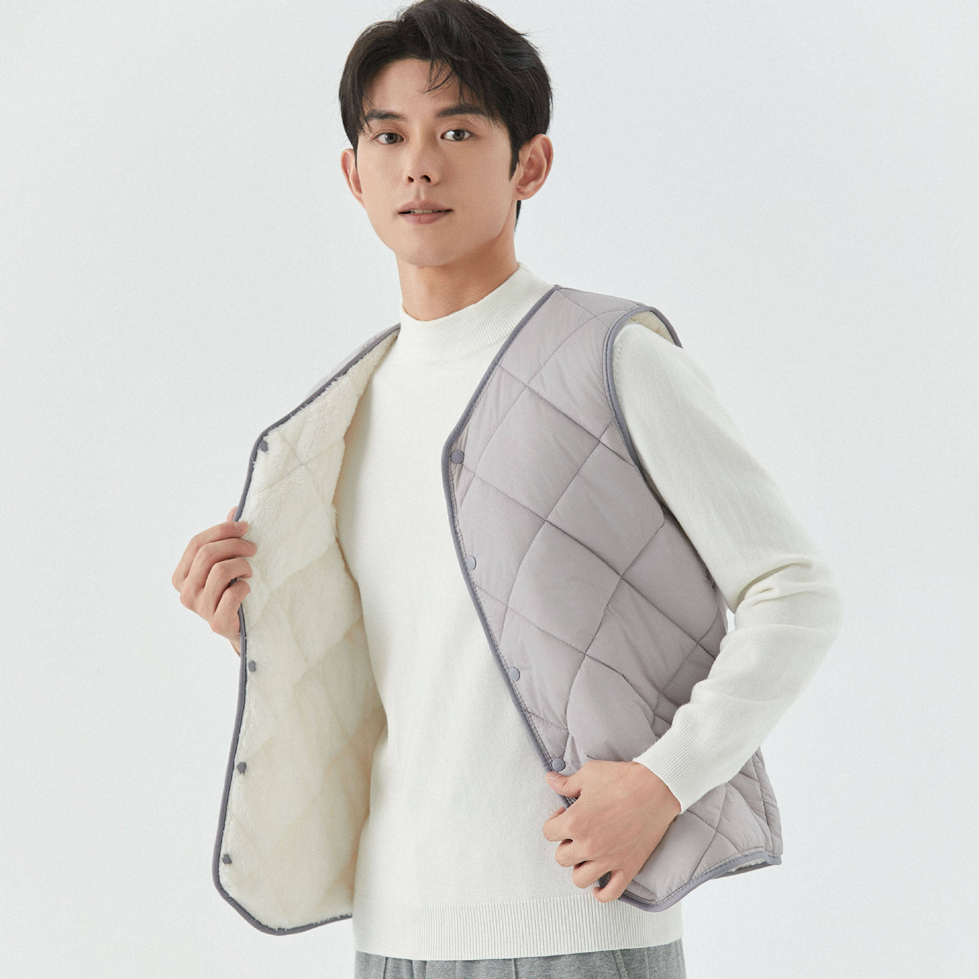 衫宣男士羊羔绒秋冬短款男士背心菱形加绒保暖毛西装尖角马甲2162,淘宝优惠券,粉丝福利购,淘宝优惠卷