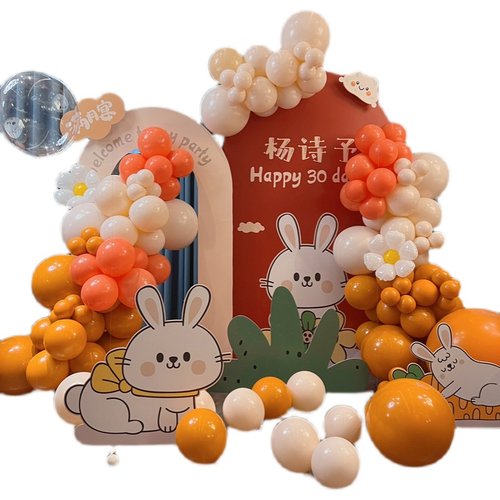 兔宝宝满月宴百日100天气球布置场景装饰酒店KT板背景墙定制套餐 - 图3