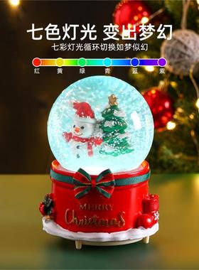 耶诞节水晶球老人雪花发光音乐盒桌面装饰品摆件儿童节日生日礼物
