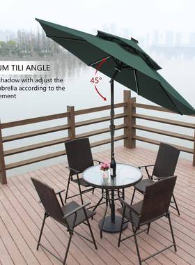 户外阳台庭院遮阳伞花园防水防晒太阳能带灯中柱伞户外桌椅伞组合